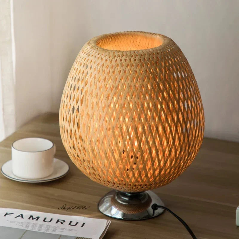 lampe de bureau vintage en bambou artisanale en bois naturel