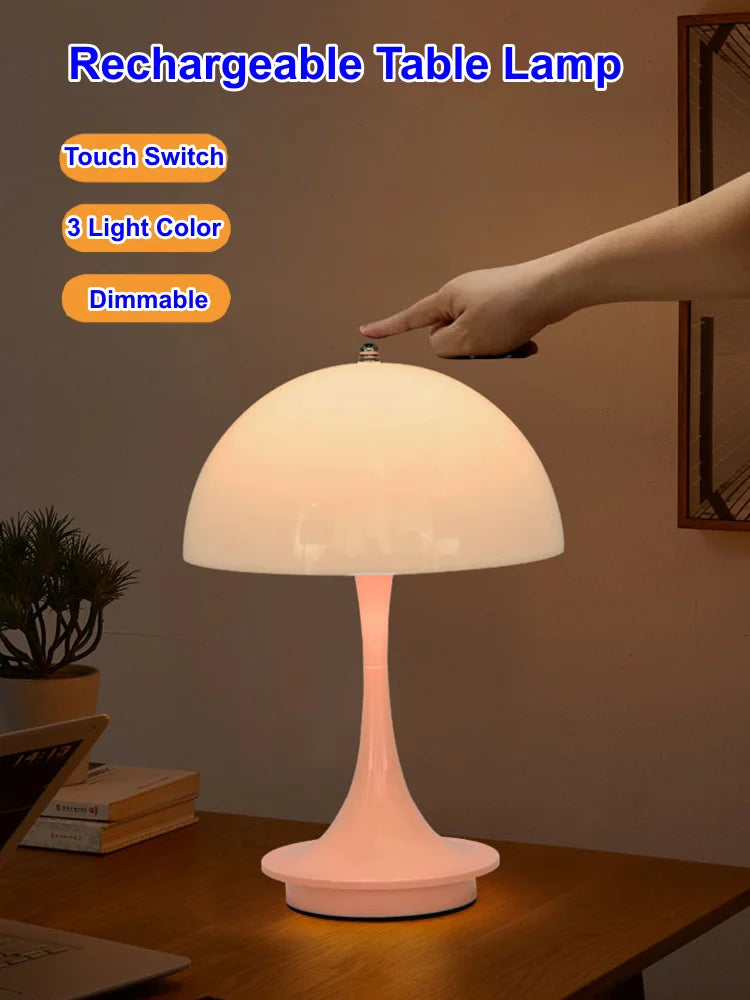 lampe à poser led champignon portable 3 couleurs intensité variable USB