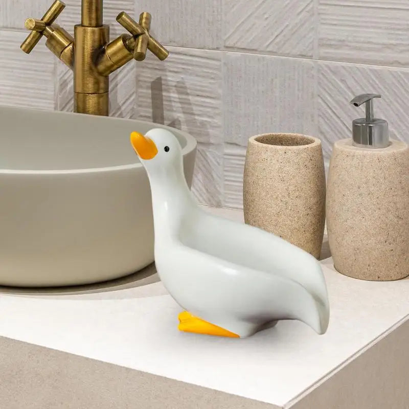 porte-savon en céramique canard design auto-drainant pour salle de bain