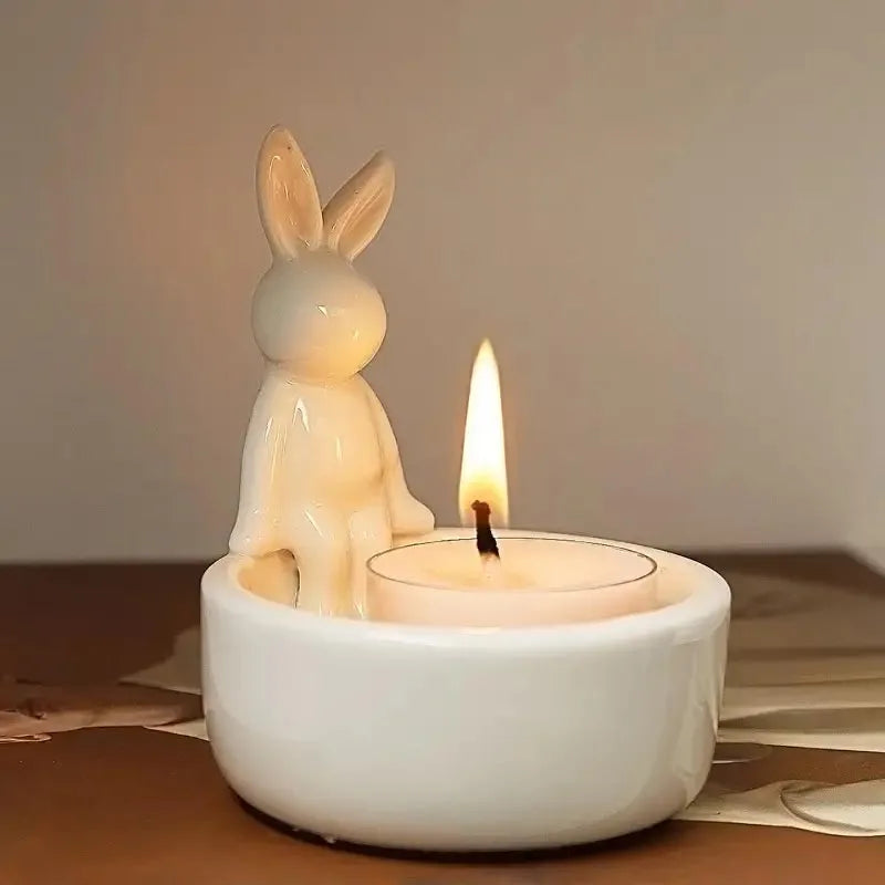 bougeoir décoratif en céramique en forme de lapin pour Pâques