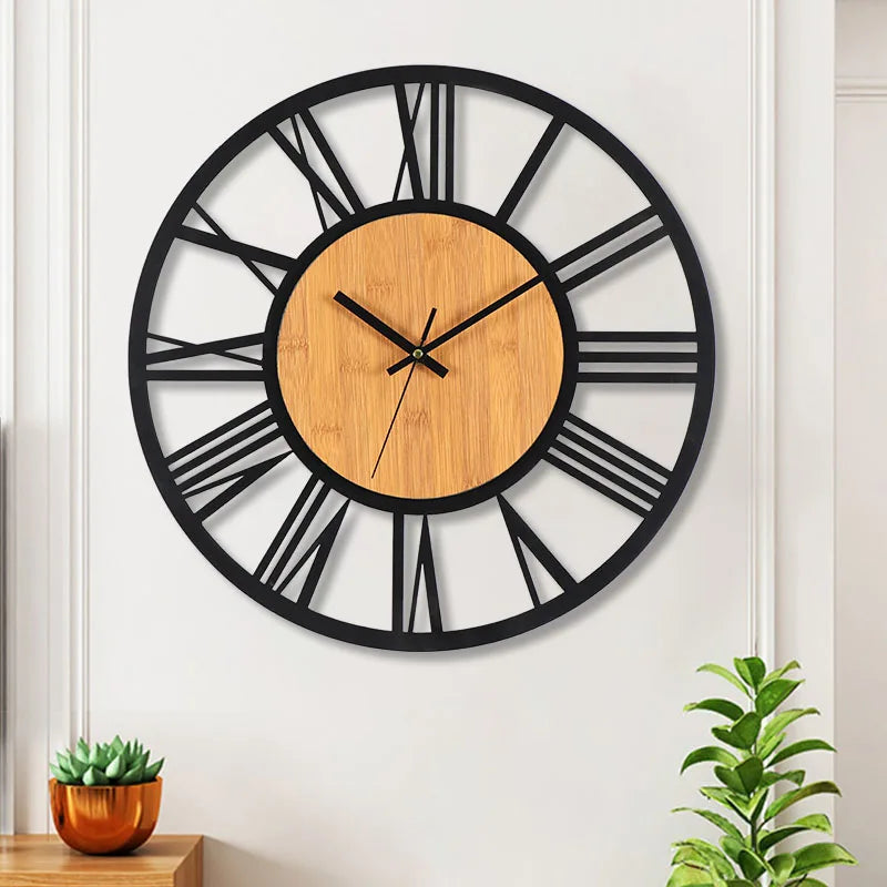 grande horloge murale 3d nordique rétro chiffres romains décorative silencieuse