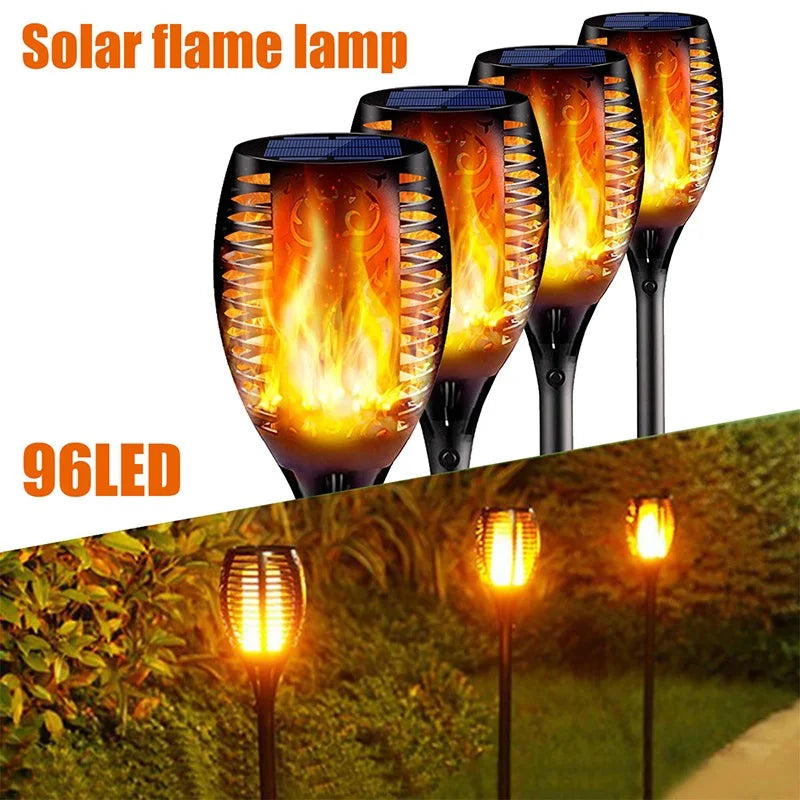 lampe solaire extérieure 96 led torche vacillante pour jardin et patio