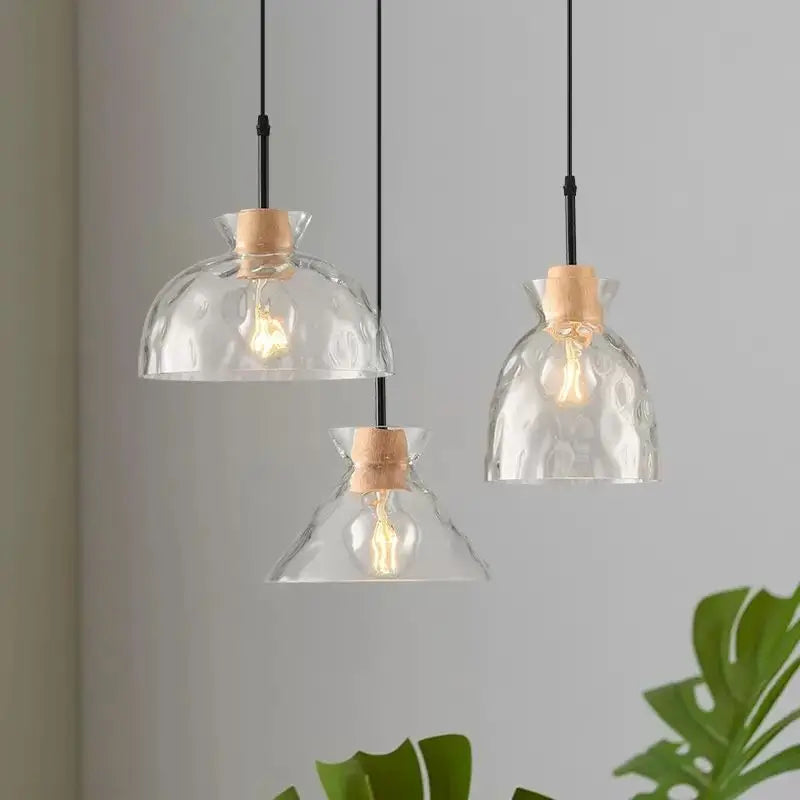 lampes suspendues nordiques en verre et bois led décoratives