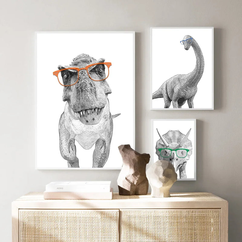 Tableau affiches mignonnes de dinosaures art mural pour enfants kawaii