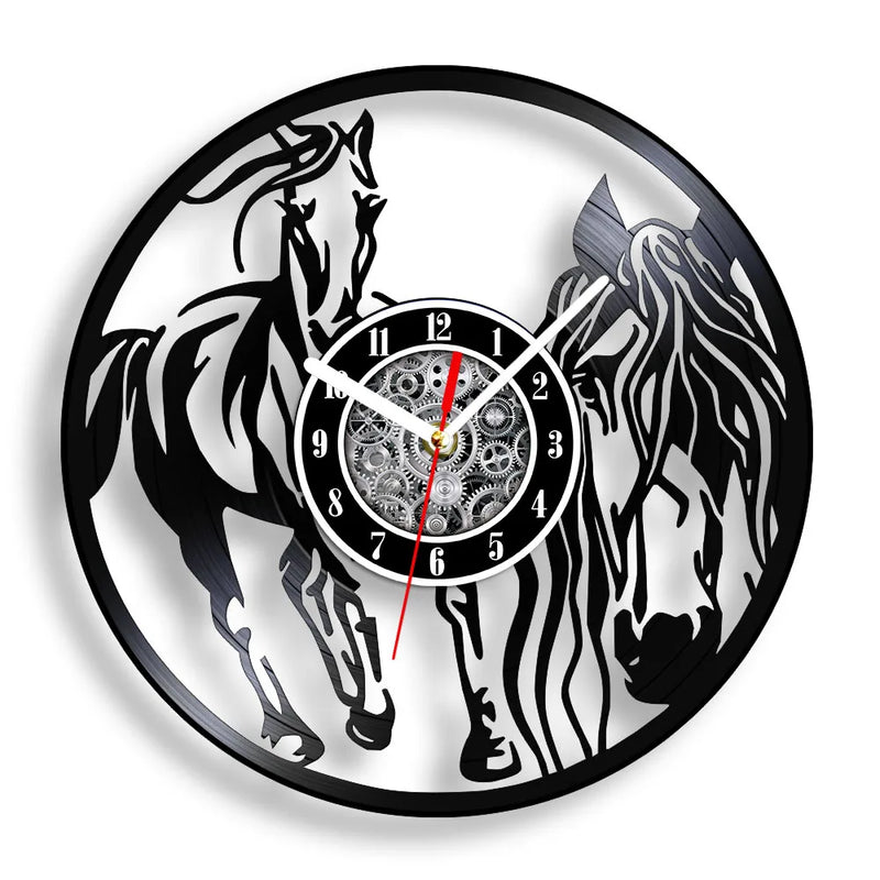 horloge murale vinyle cheval décoration équestre artisanale cadeau unique