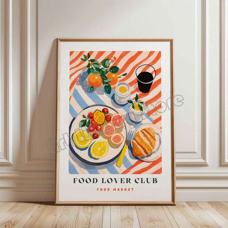 Tableau affiche rétro illustration nourriture italienne pour décoration murale