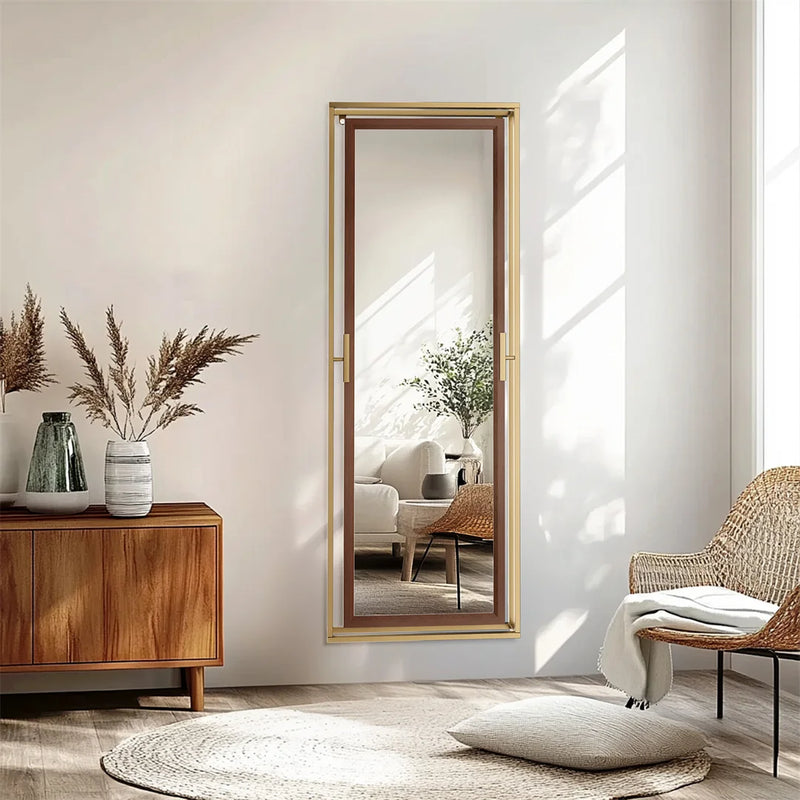 miroir sur pied décoratif avec cadre en métal doré