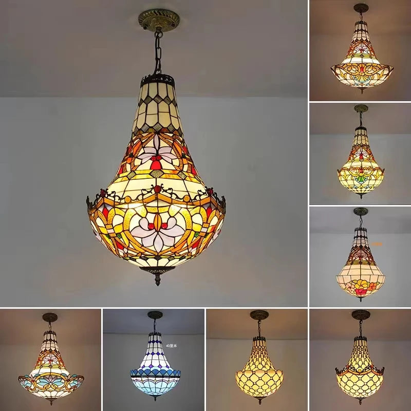 lustre vintage méditerranéen en vitrail pour intérieur élégant