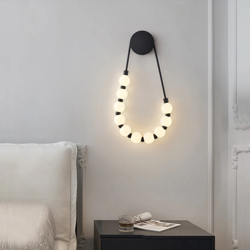 Modern Decorative Art Necklace LED Wall Lamp White Acrylic Ball Lamp for Living Room, Sofa, Bedside, Corridor