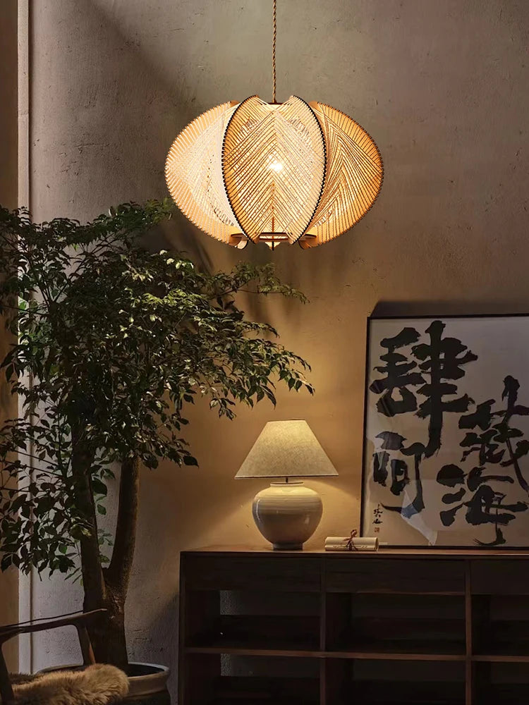 lustre moderne en corde de chanvre japonais pour décoration intérieure