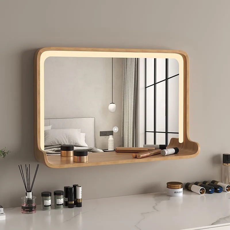 miroir nordique en bois massif pour salle de bain suspendu