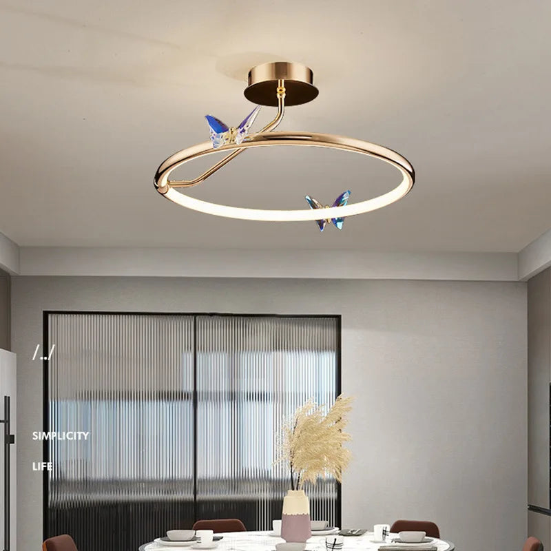 anneau d'or led lampe suspendue papillon pour hôtel boutique bureau