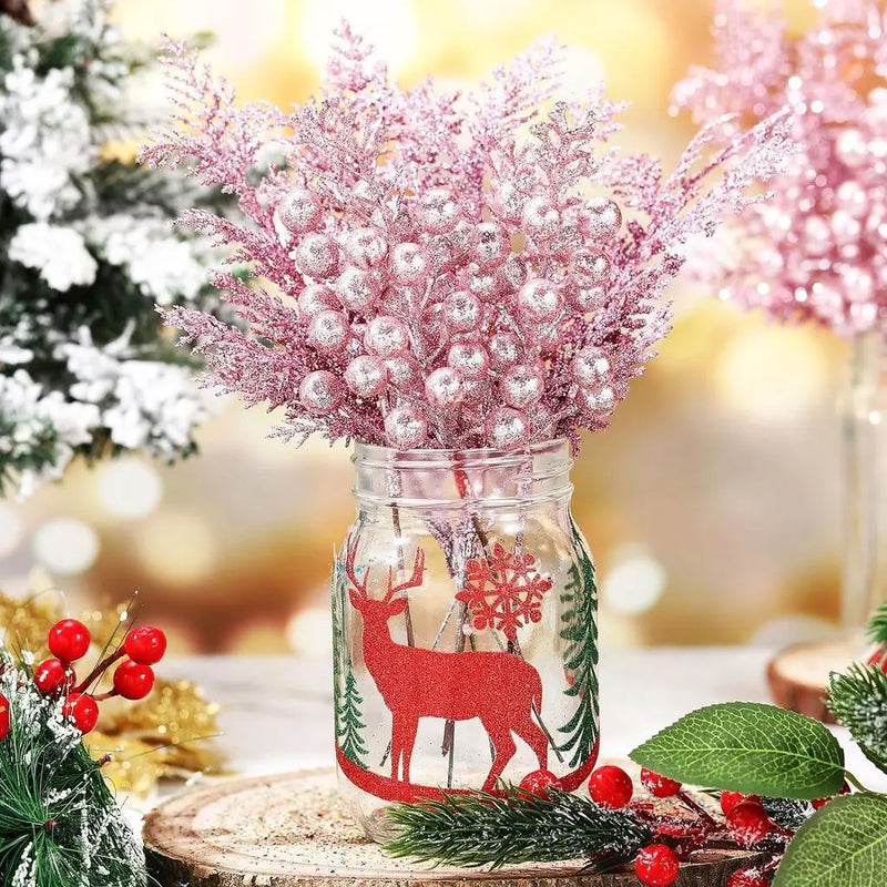 lot de 5 décorations de noël paillettes fleurs artificielles pour nouvel an 2025