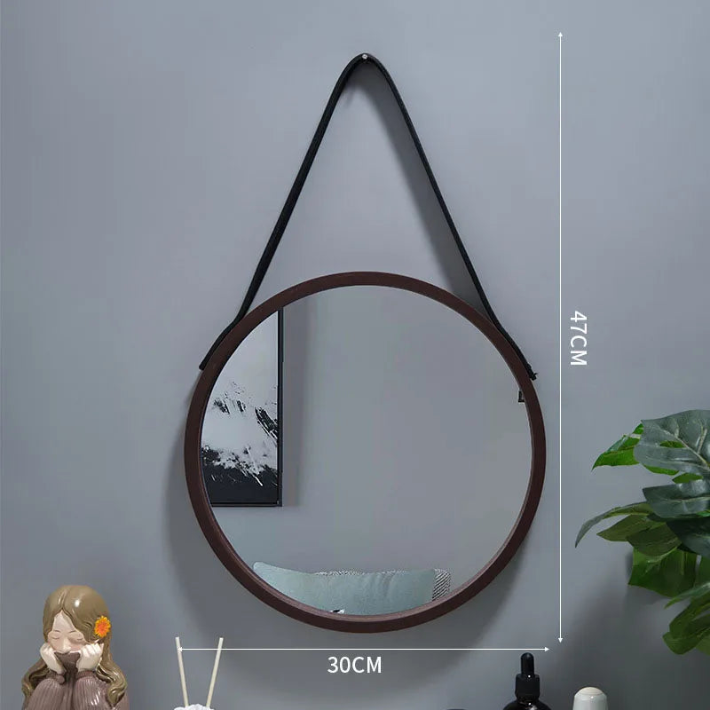 miroir rond mural en bois épais pour maquillage