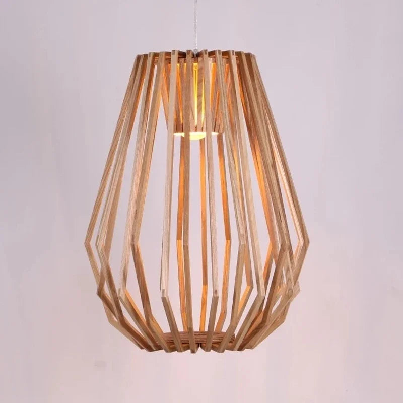 Nordic Wooden Cage Chandelier For Living Room Dining Study Modern Solid Wood Art Led Lamp Indoor Lighting Home Decor