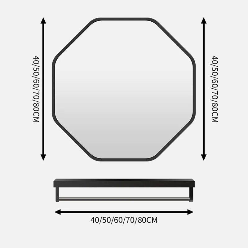 miroir irrégulier avec support de rangement pour maquillage