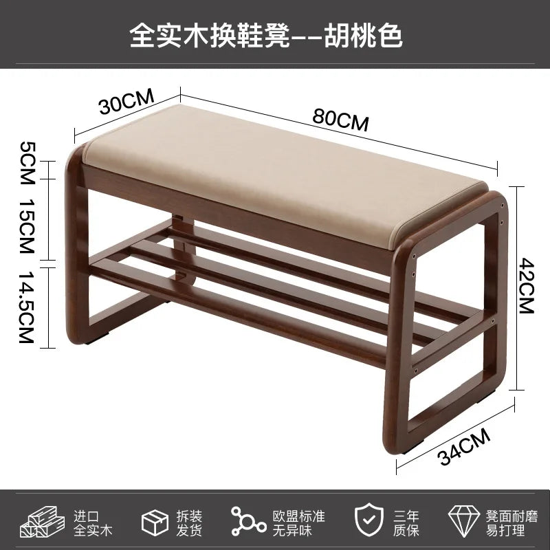 banc à chaussures en bois massif pour rangement pratique