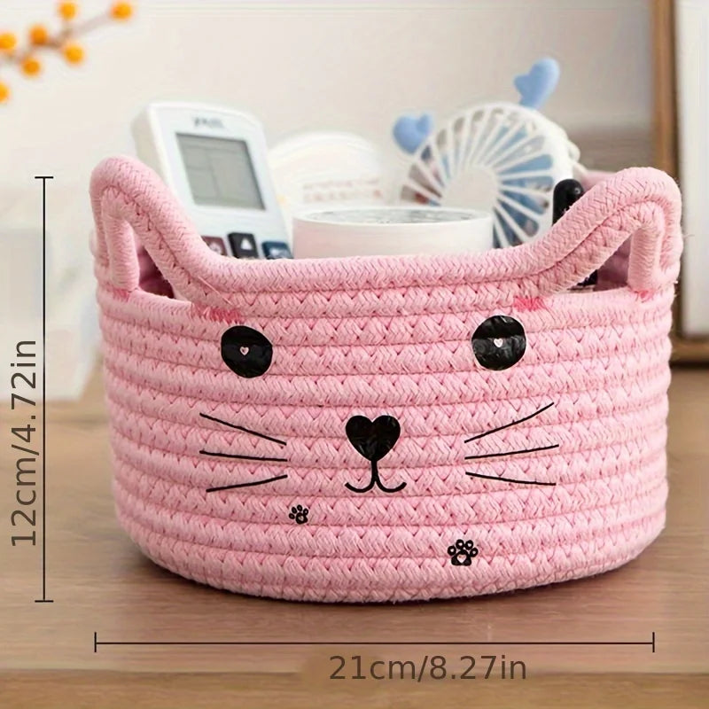 panier en corde de coton pour jouets animaux mignon avec oreilles