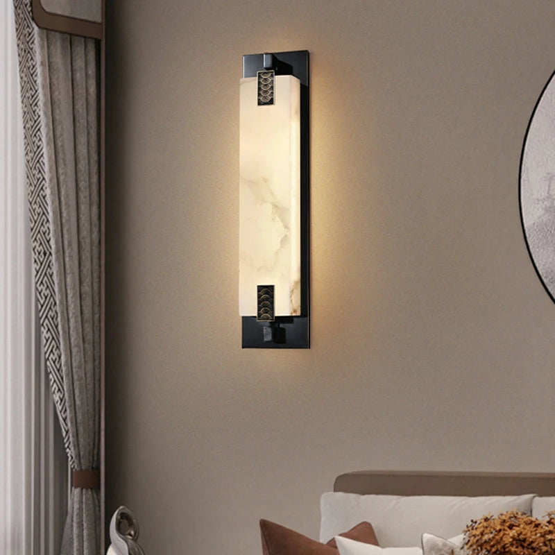 applique murale led style néo-chinois en laiton et marbre