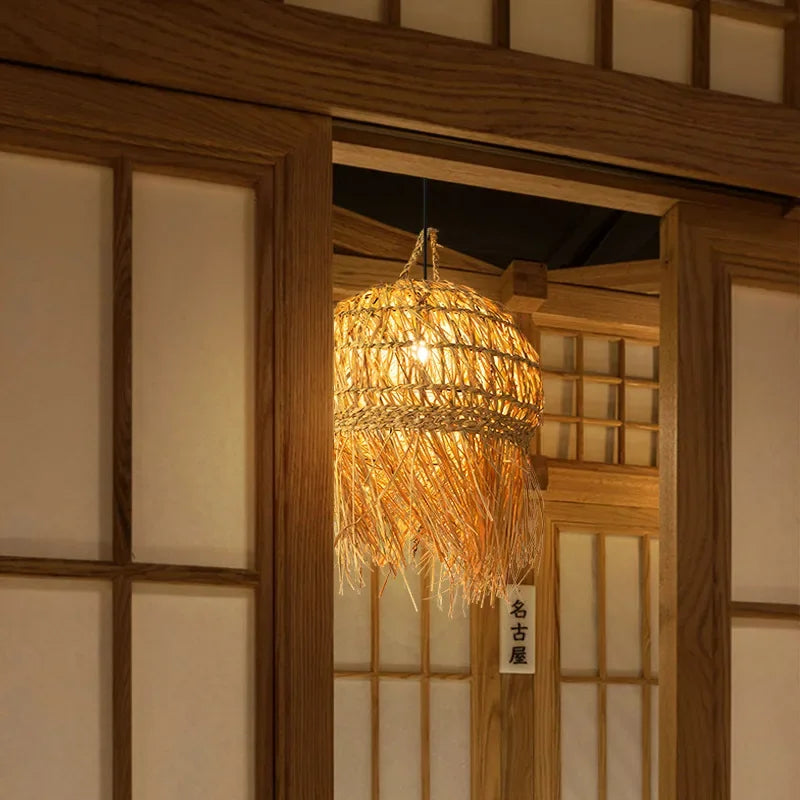 lustre japonais en bambou tissé pour ambiance zen