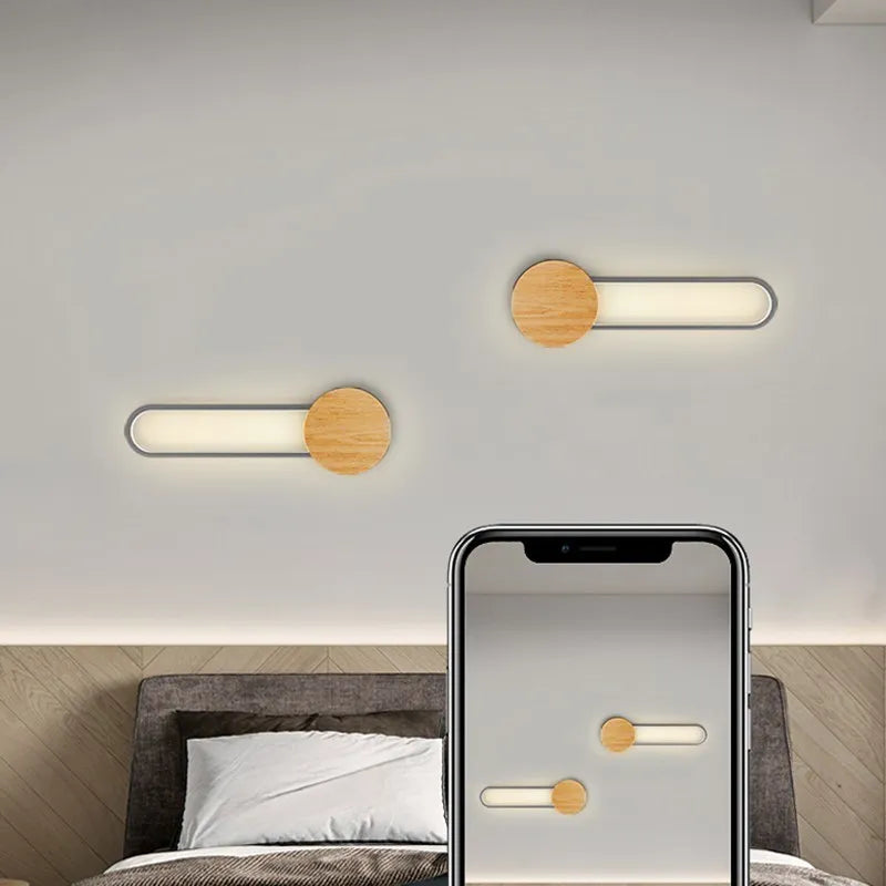 Applique murale LED en bois nordique moderne fer 60CM longue bande gris blanc salon décor appliques chambre étude luminaires pour la maison Lustre