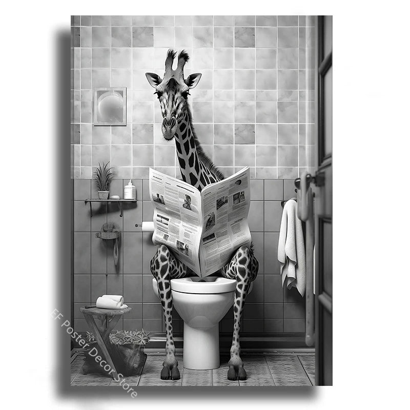 Tableau affiche humoristique d'un animal sur les toilettes