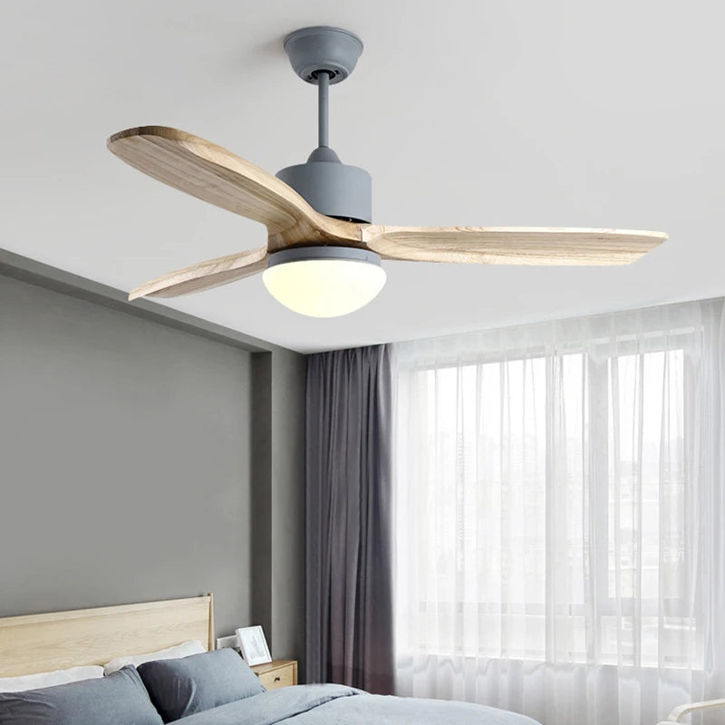 ventilateur de plafond nordique à lumière télécommandée en bois et métal