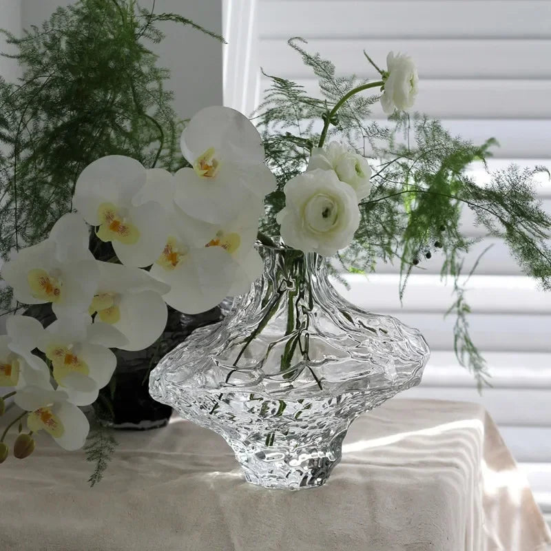 vase en verre avec pierres décoratives pour fleurs et terrarium