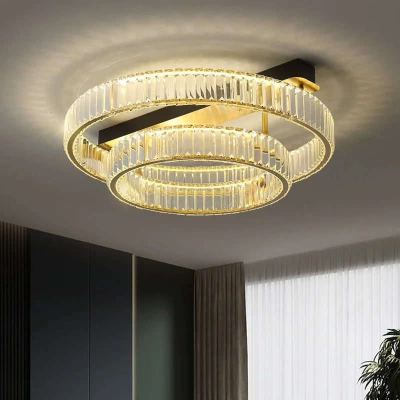 plafonnier de luxe en cuivre et cristal décoration moderne