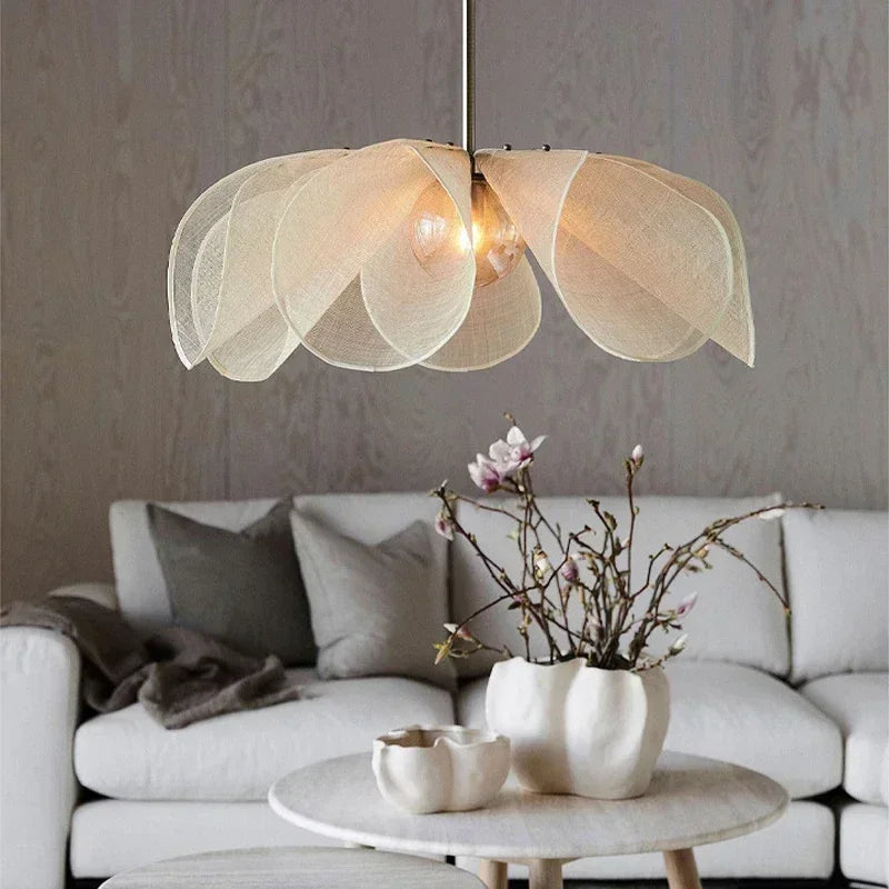 Wabi Sabi Fabric Pendant Light Flower Chandelier Suspension Hanging Light for Living Dining Room