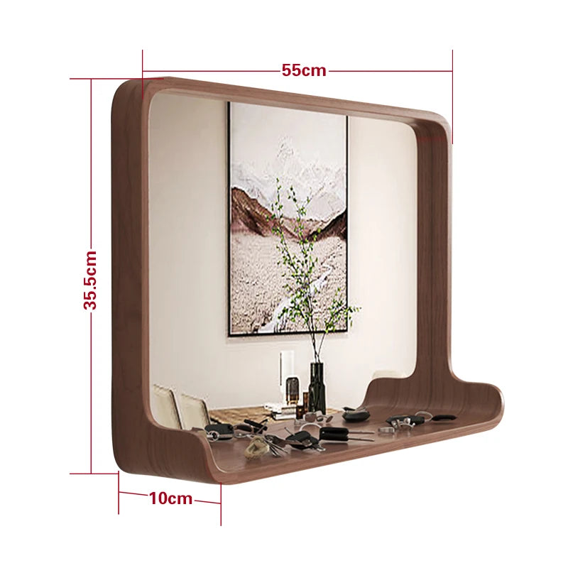 miroir en bois massif avec éclairage led et fixation murale