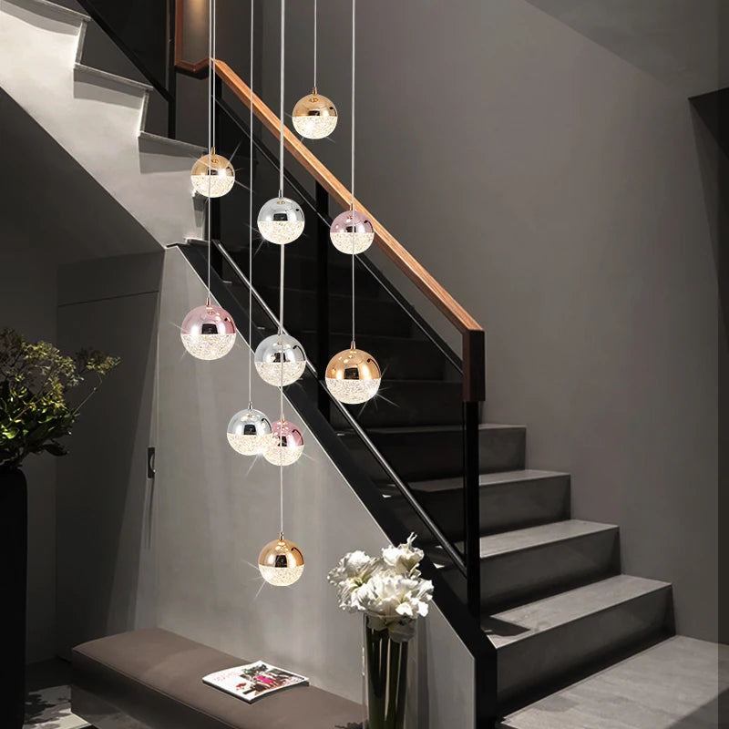 lustre long moderne minimaliste pour villa nordique acrylique sphérique