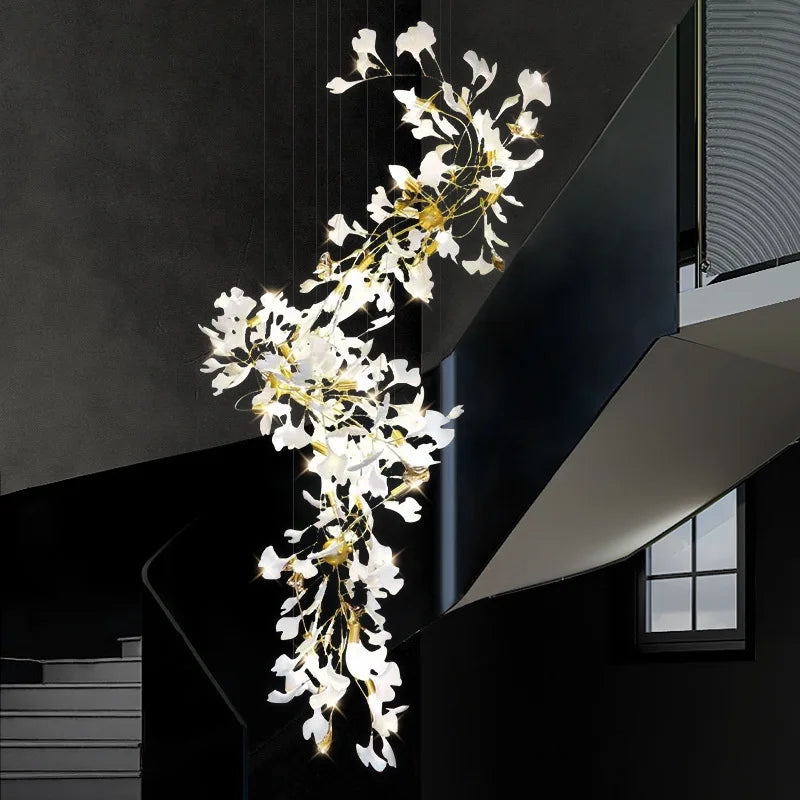 lustre led de luxe moderne en céramique motif ginkgo art villa