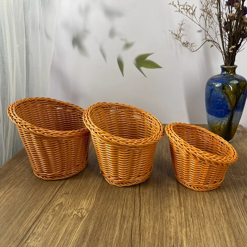 panier en rotin tissé pour fruits et rangement décoratif