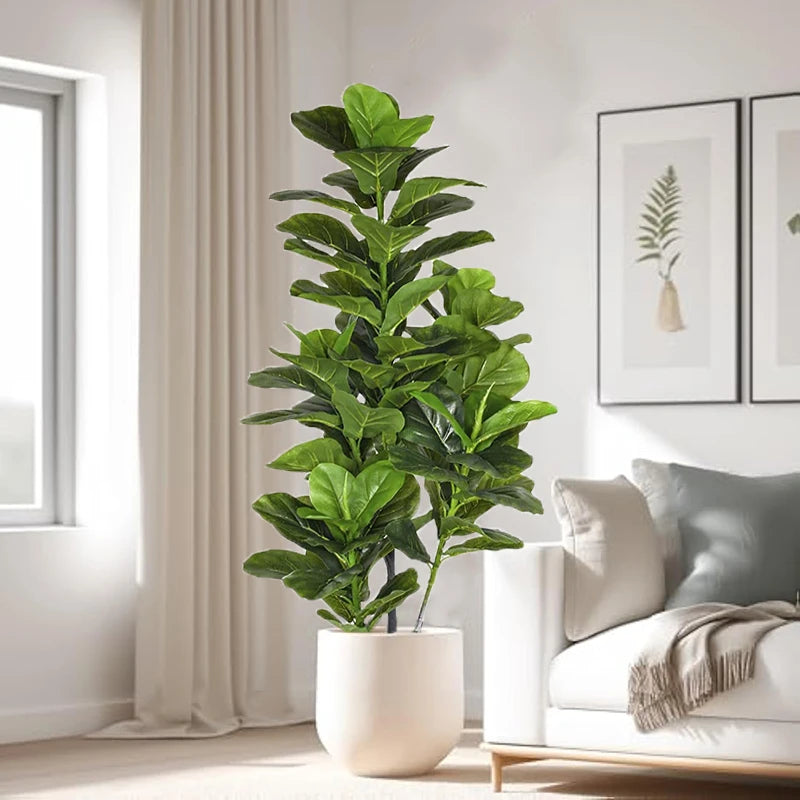 arbre tropical artificiel avec grandes branches et feuilles en plastique