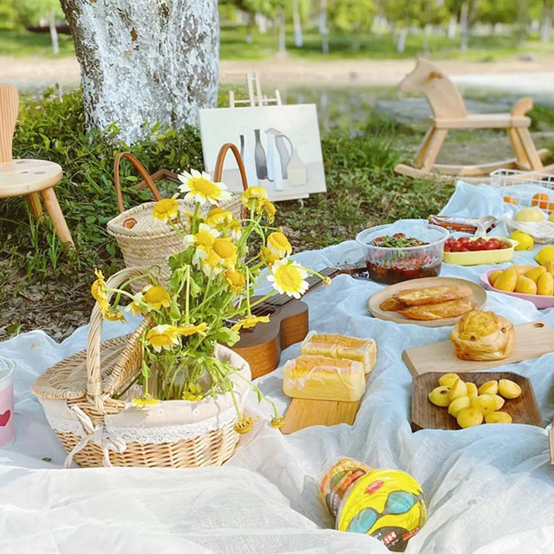 panier pique-nique en osier tressé pour camping grande capacité