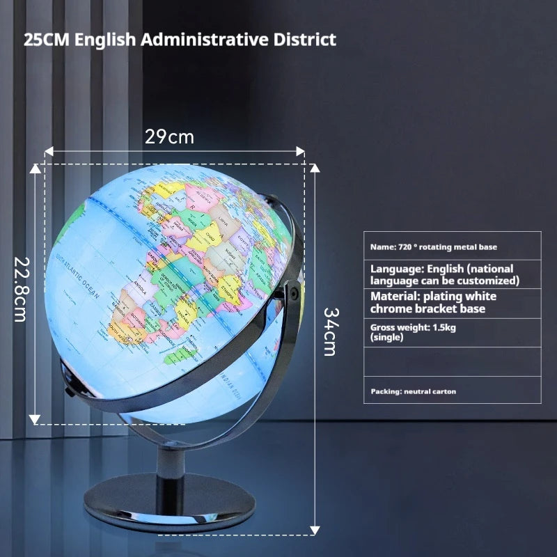 globe terrestre rotatif éducatif lumineux en anglais pour géographie