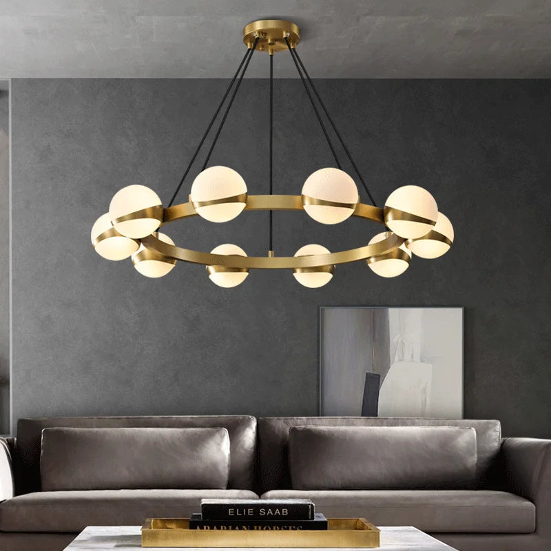 lustre nordique de luxe en cuivre avec anneau décoratif