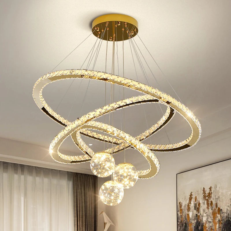 lustre moderne en verre cristal avec lumière LED étoile