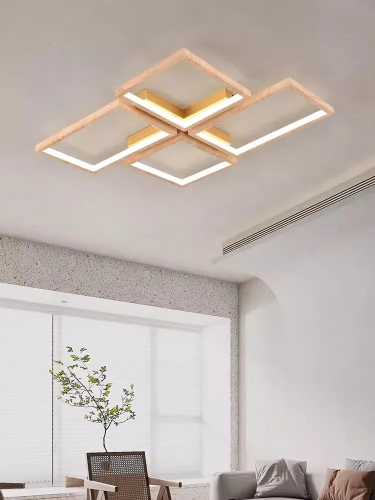 plafonnier led design moderne en métal et bois élégant