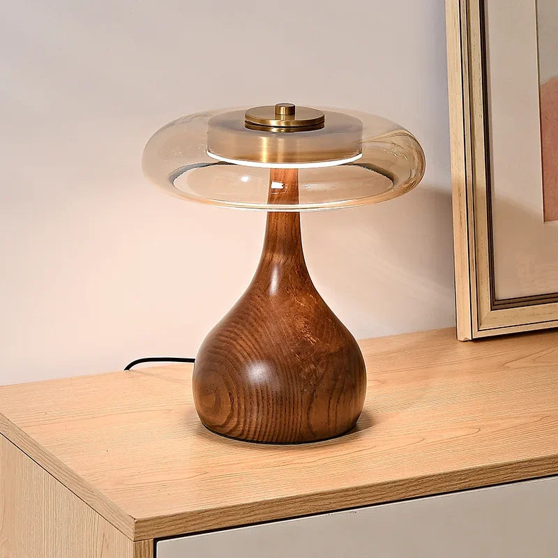 lampe de table rétro en verre et bois design japonais