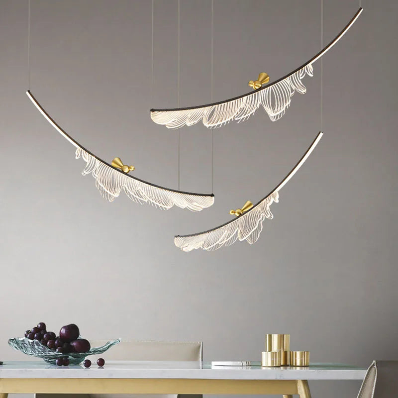 lustre design artistique en plumes et fil métallique ajustable