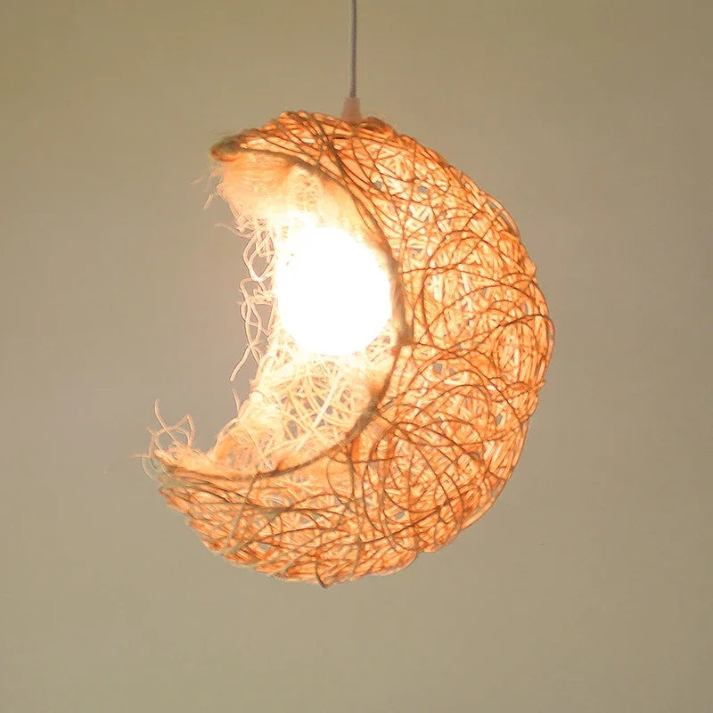 Creative moon shape rattan chandelier simple and beautiful hand woven chandelier bedroom study coffee shop Club lamp