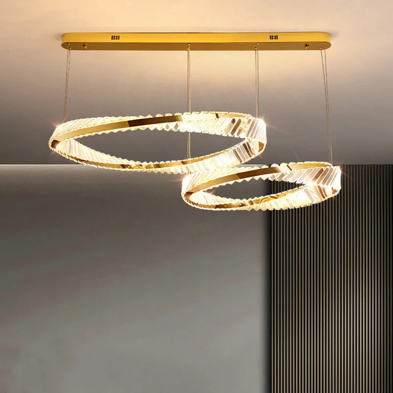 suspension led doré design moderne avec cristal élégant