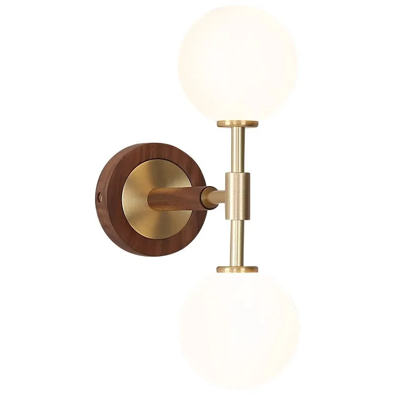 Walnut Wood Glass Sphere Brass, Wabi-sabi Simple Modern Vintage style, Wall Sconce lighting for Bedroom, Bedside, Dining Room