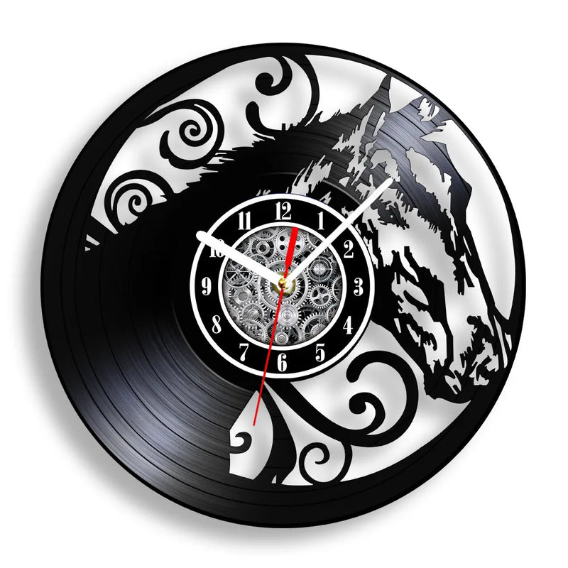 horloge murale vinyle cheval décoration équestre artisanale cadeau unique