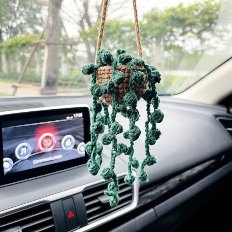 crochet suspendu créatif pour décoration de voiture plante en pot