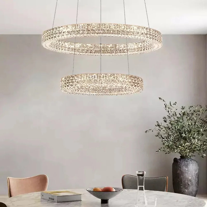 lustre moderne en cristal à deux couches pour décoration