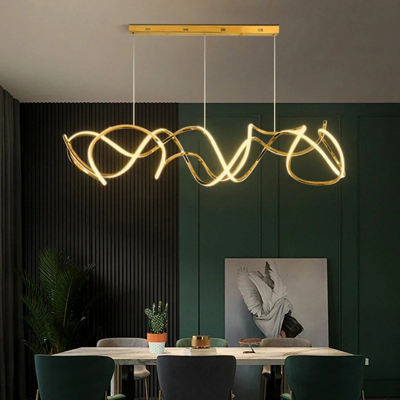 lustre moderne minimaliste en acier inoxydable avec vagues décoratives