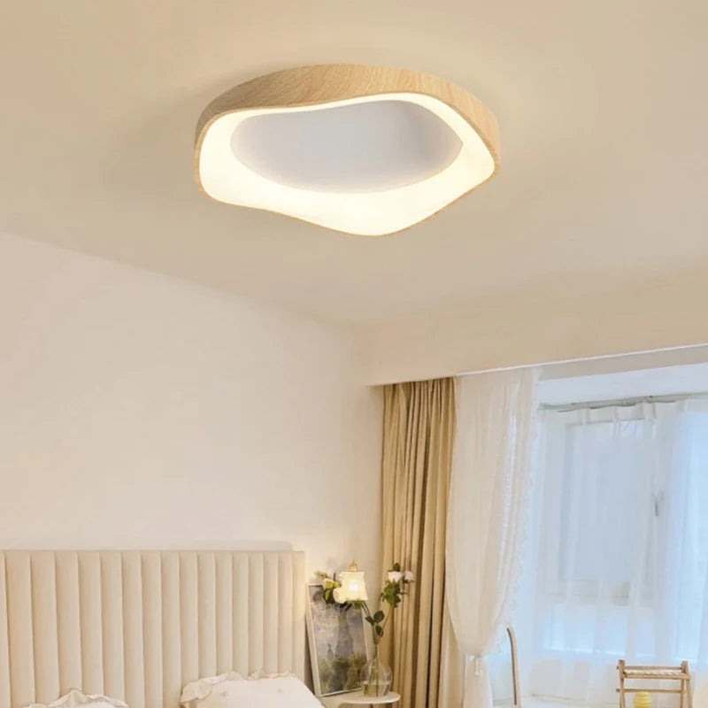 lampe led circulaire simple grain de bois éclairage intérieur moderne